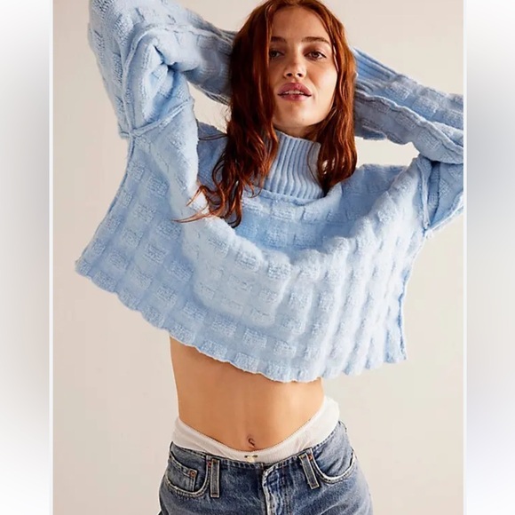 Free People Care Soul Searcher Mock Neck Sweater Blue Sz XS - Picture 3 of 8